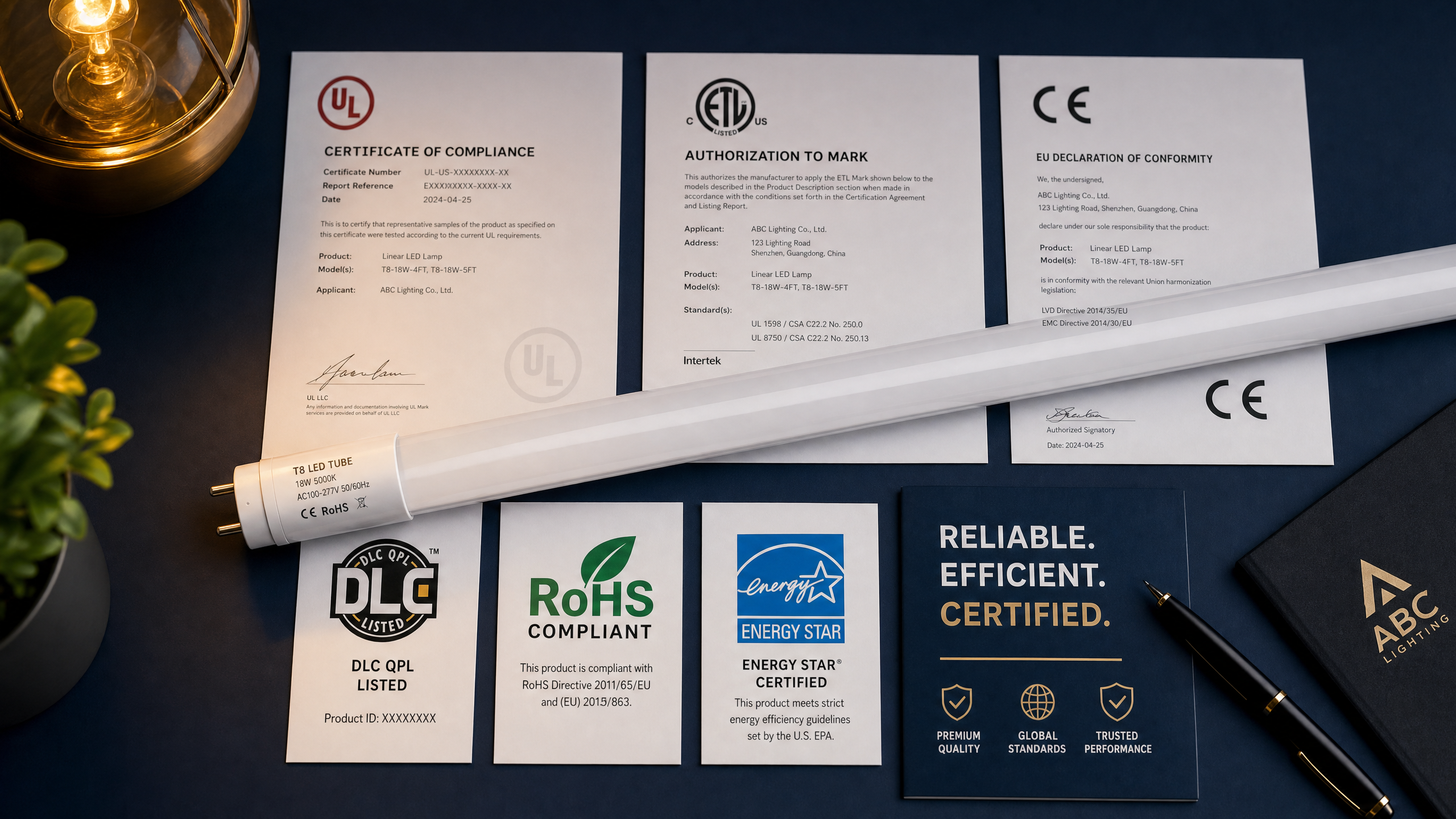 LED tube certifications UL ETL CE DLC RoHS